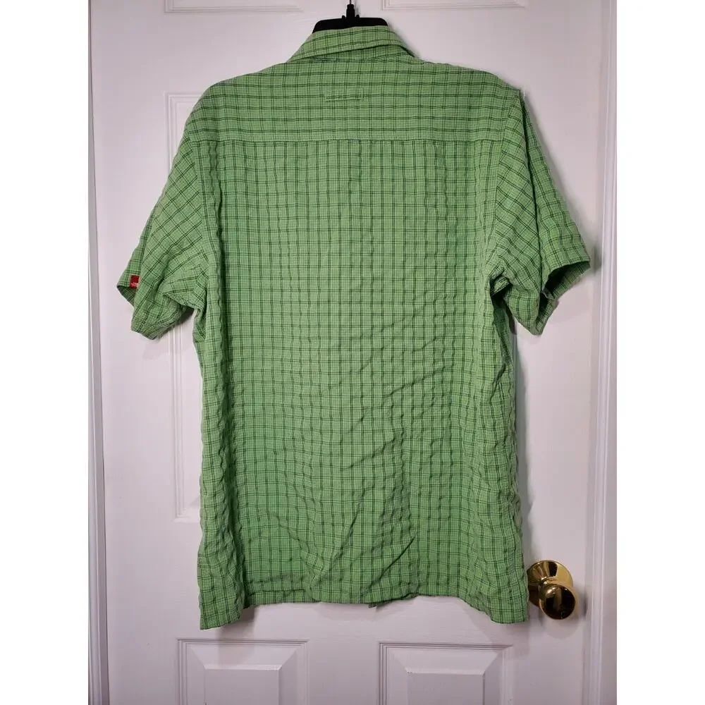 The North Face Mens M Green Plaid Short Sleeve Button Shirt Outdoor Hiking